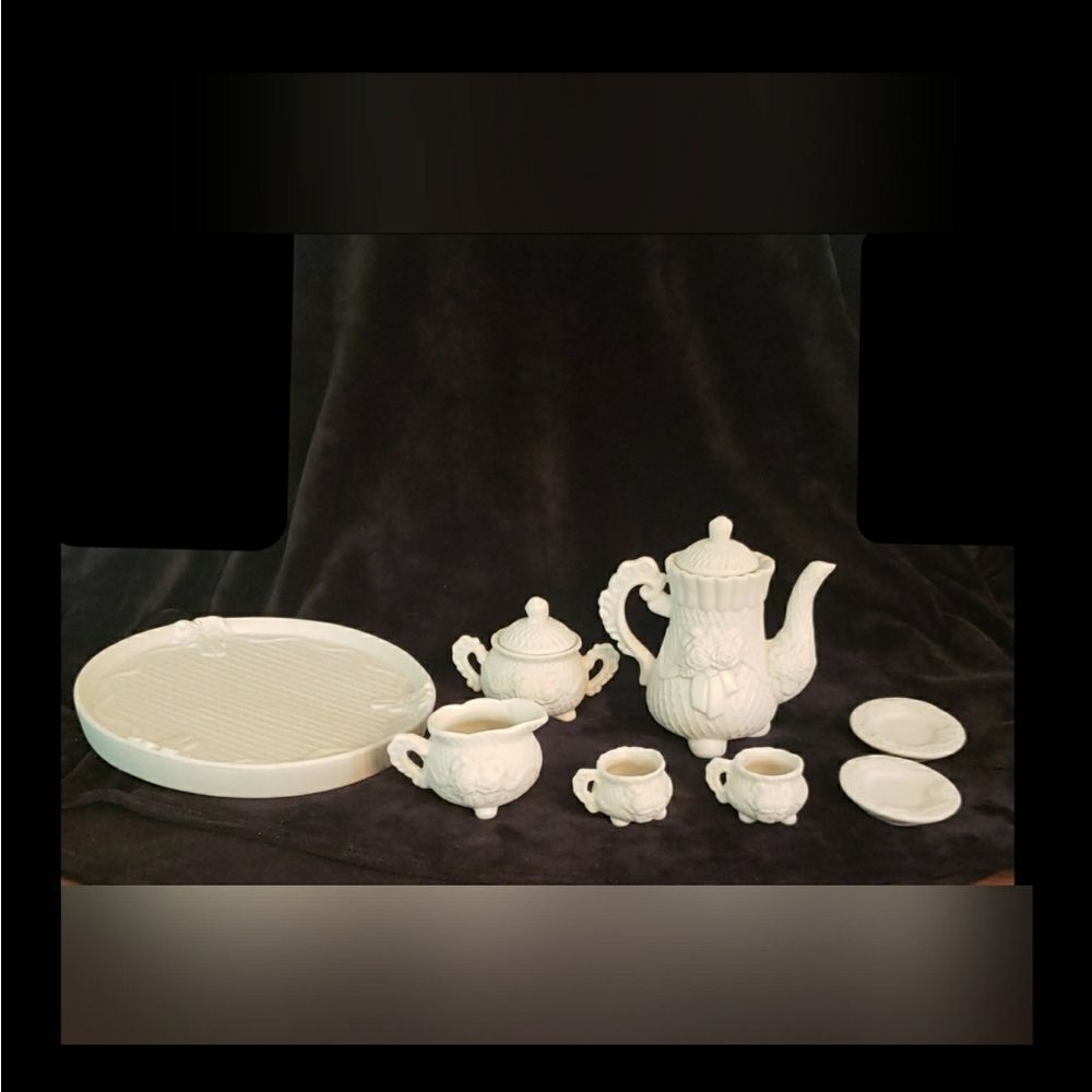 Vintage 10 Pc Miniature Jade (Ceramic) Floral Tea Set - Picture 2 of 12